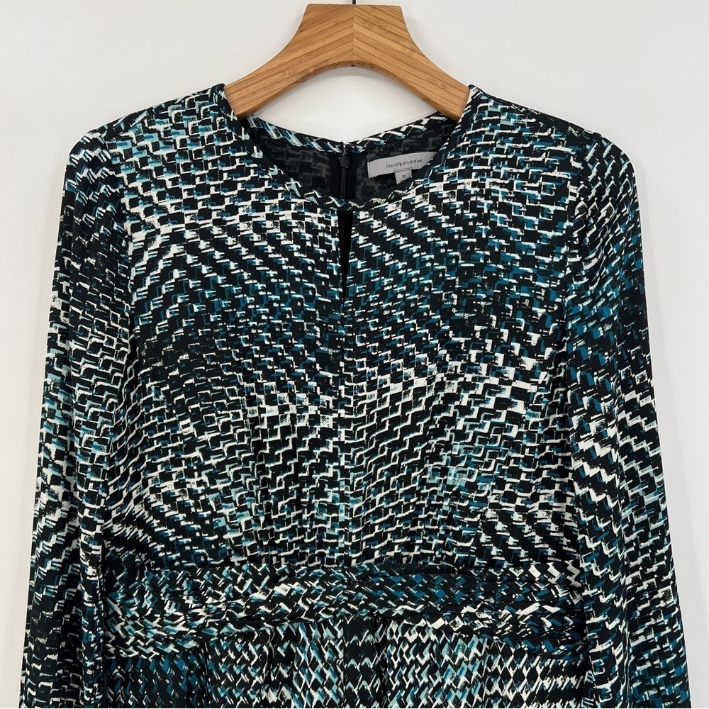 Classiques Entier Silk Grahic Print Keyhole Long Sleeve Midi Dress Size 12 - Picture 7 of 13